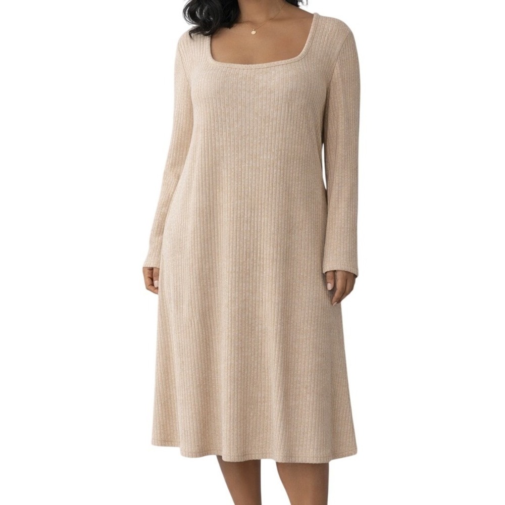 Old‎ Navy Tan Ribbed Square Neck Long Sleeve Midi Dress XL Petite